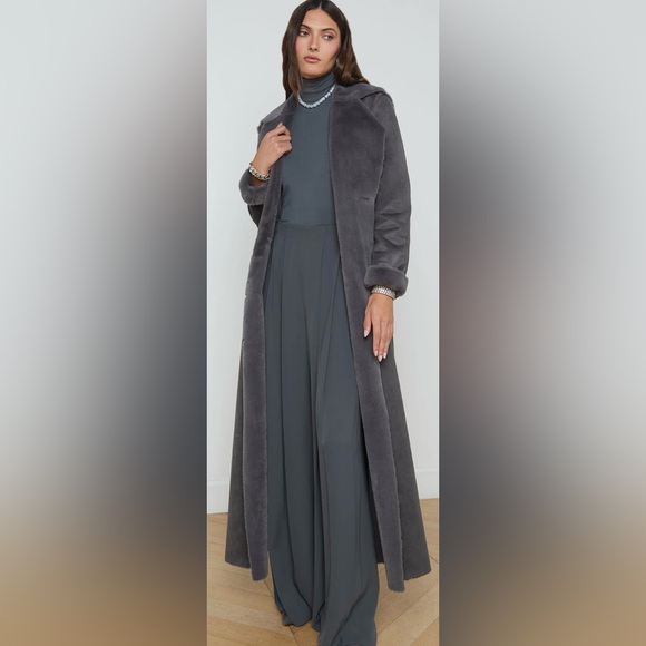 L'AGENCE Citron Maxi Coat - Vegan Shearling - Dark Grey - NWT - Picture 3 of 10
